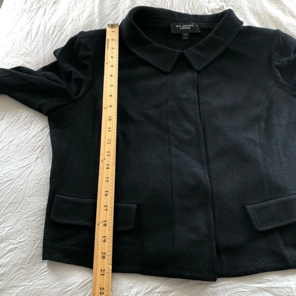 ST JOHN CAVIAR Black Santana Knit Boxy Short Blazer size 16 - Picture 6 of 11
